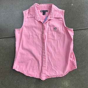 Vintage Y2K Pink Big Dogs Sleeveless Tank Button Up Collared Shirt Women's Large